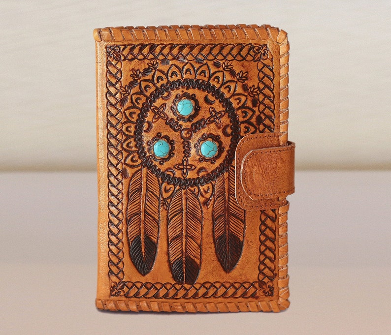 TOOLED LEATHER WALLET / Purse Hand Crafted / Tribal Turquoise image 0