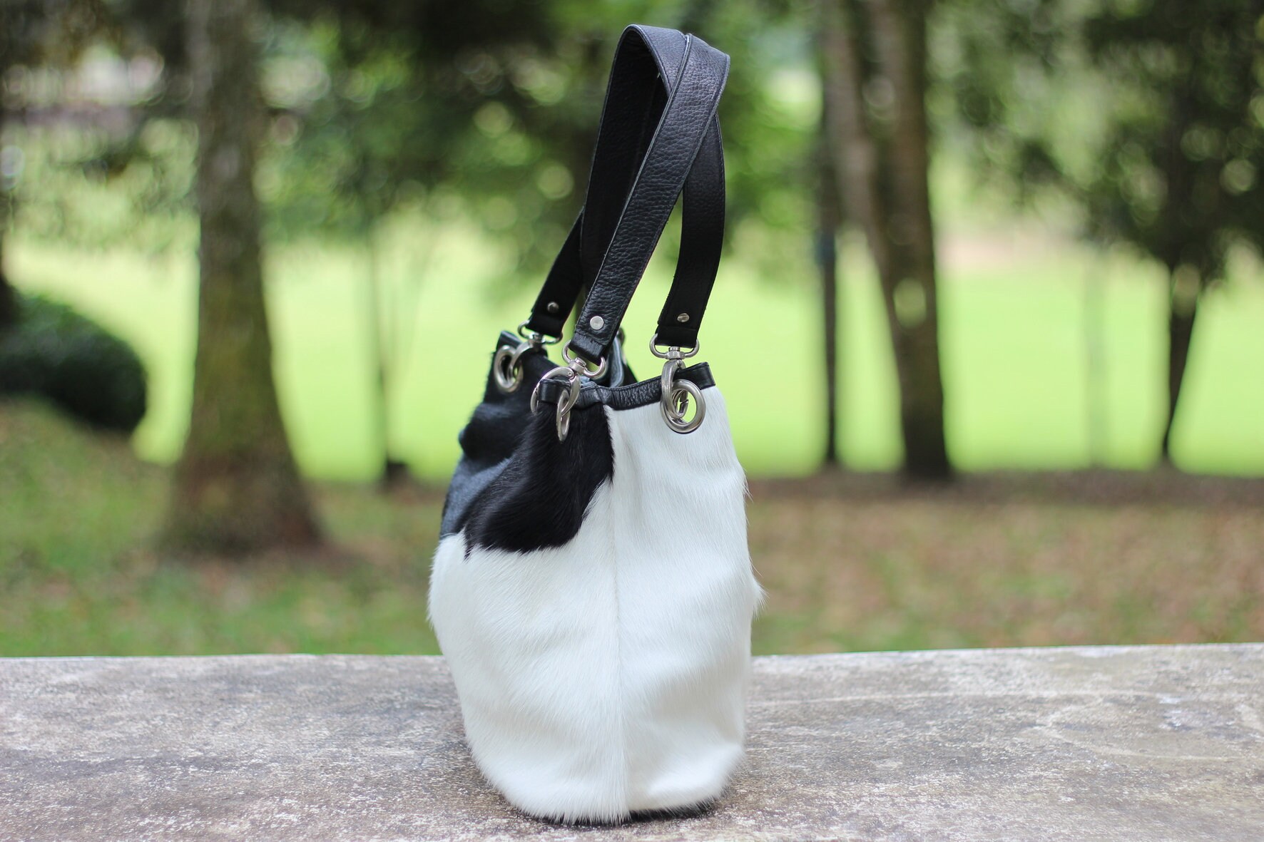 BLACK WHITE Calf Hair Bag Cow Hair on Hide Women