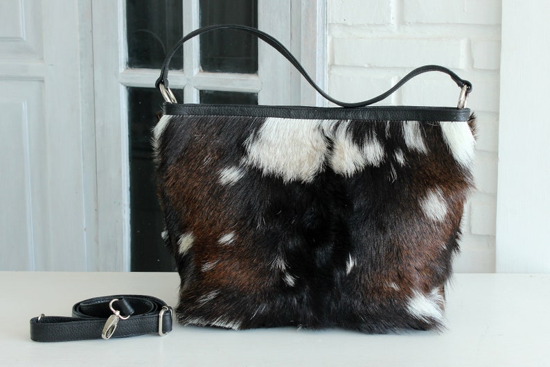 HAIR ON HIDE Bag Brown black white Leather Tote Cowhide Bag. image 0