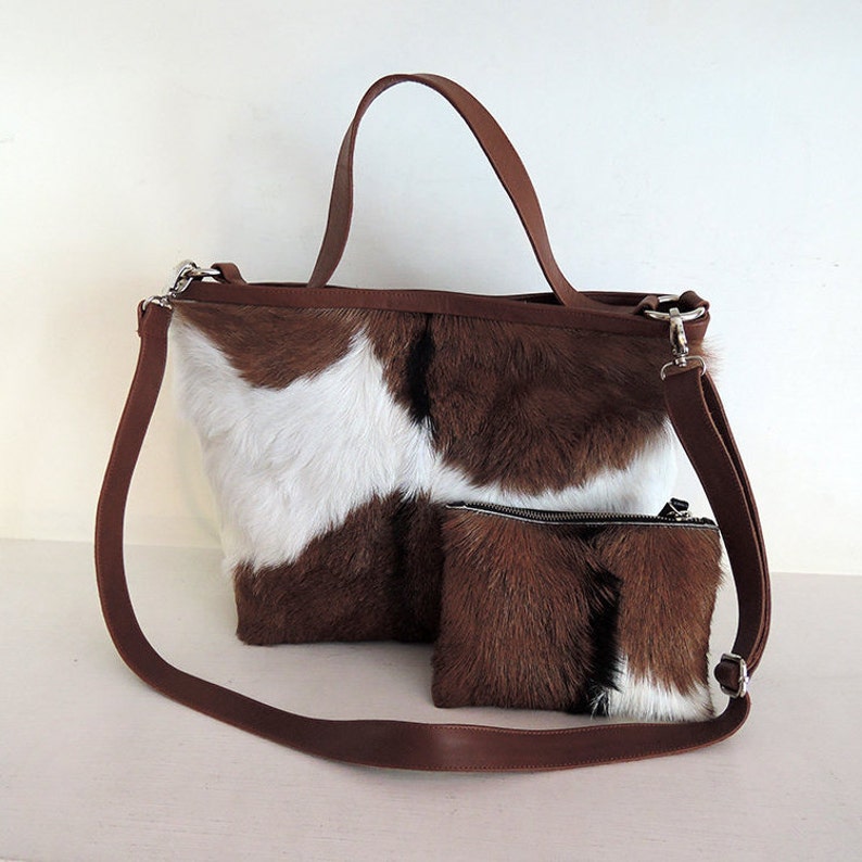 HAIR ON HIDE Bag Brown Leather Tote Cowhide Bag. Cowhide - Etsy