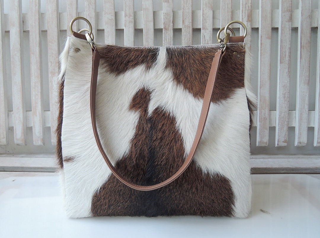 Buy BROWN WHITE HAIR on Hide Handbag Custom Made to Order Gift for Wife  Cowhide Bucket Bag Tote Leather Large Cow Hide Purse W/ Zipper Nappy Bag