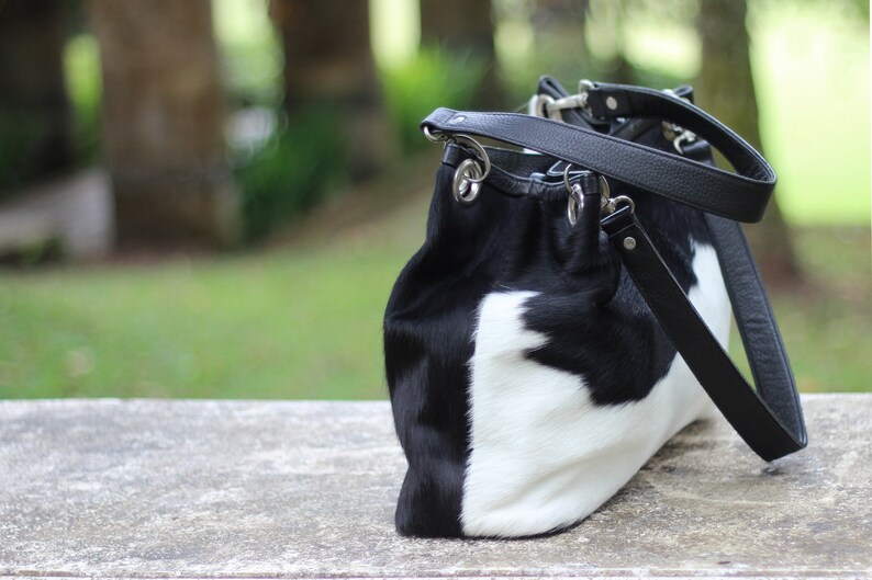 BLACK WHITE CALF Hair Bag / Cow Hair on Hide Womens Handbag W/ Etsy