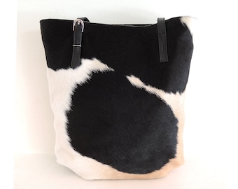 COWHIDE TOTE BAG Black and White, Cowhide Purse, Hair on Hide Bag, Calf Hair Bag, CowHide Bag, Western Purses and Bags, Fur Purse, Gift Wife