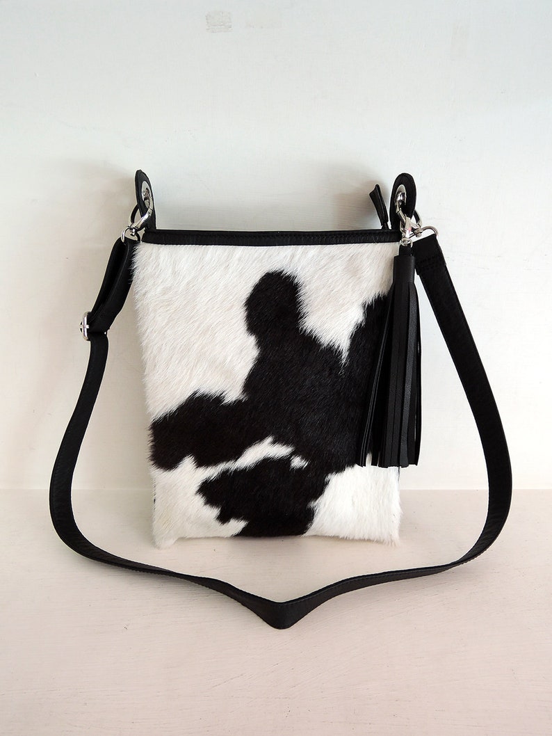 COWHIDE BAG CROSSBODY Unisex in Black White Calf Hair. Western - Etsy