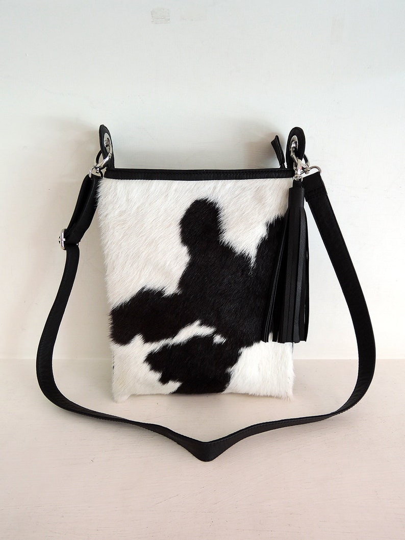 COWHIDE BAG CROSSBODY Unisex in Black White Calf Hair. Western Etsy