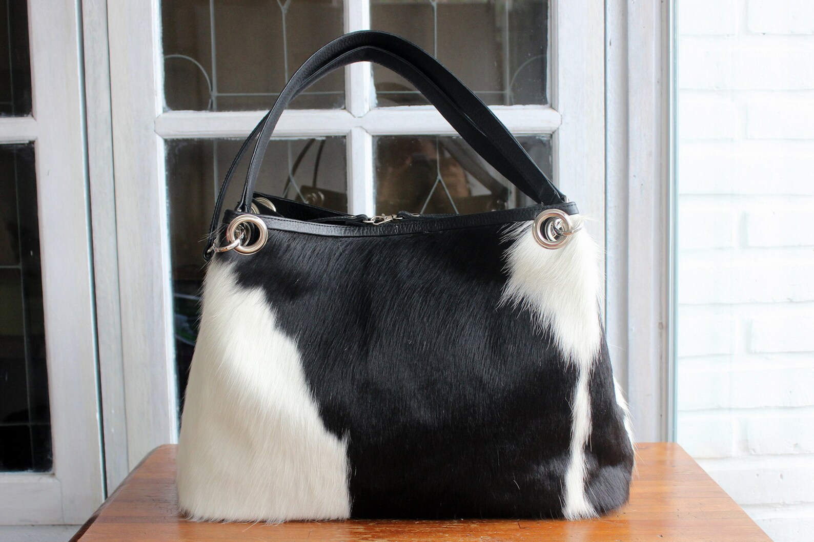 BLACK WHITE CALF Hair Bag / Cow Hair on Hide Womens Handbag W/ Etsy