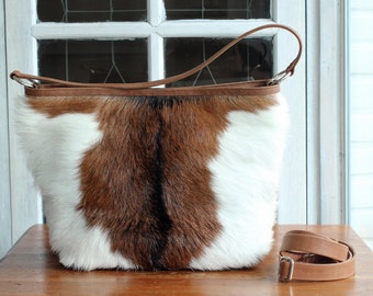 HAIR ON HIDE Tote Bag In Brown White Cowhide Hair, Shoulder Bag with Adjustable Strap,Handbag and purses, Country Tote, Valentine's Shopping