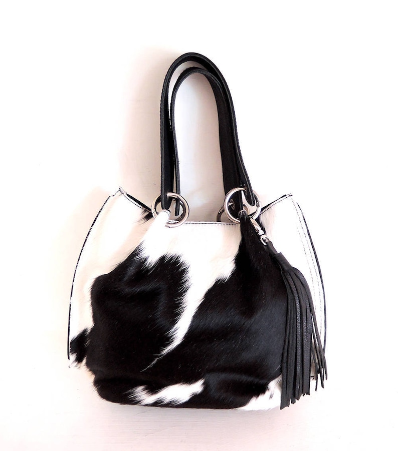 SMALL TOTE BAG in Calf Hair Black White. Sling Bag Crossbody Etsy