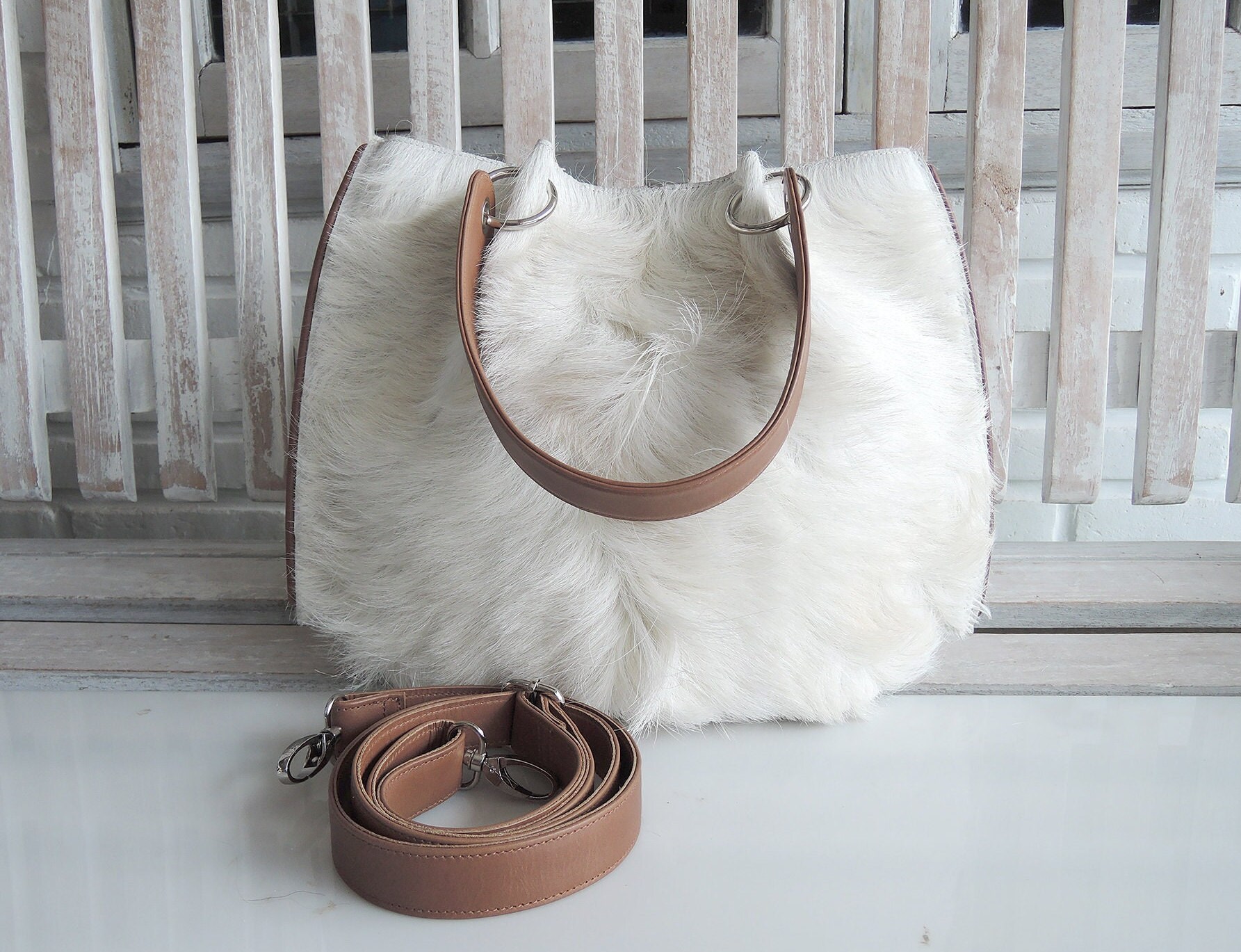 【SPERONE】Cowhide Mini Bag PRIMECUT: BLACK + WHITE COWHIDE MINI HOBO