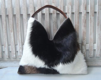 Cowhide Leather Shoulder Bag, Handmade Animal Print Hobo Bag