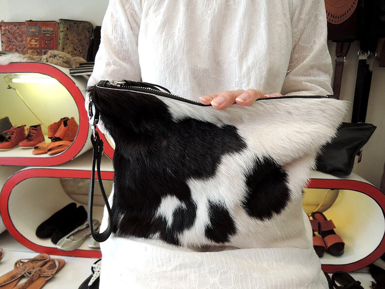 FULL COWHIDE PURSE Cowhide Clutch Cowhide Bag Black White Etsy