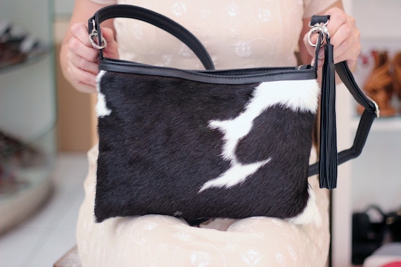 Real Cowhide Crossbody Purse Handbag Cow Leather Fur Bags Sling Bag  Shoulder Bag