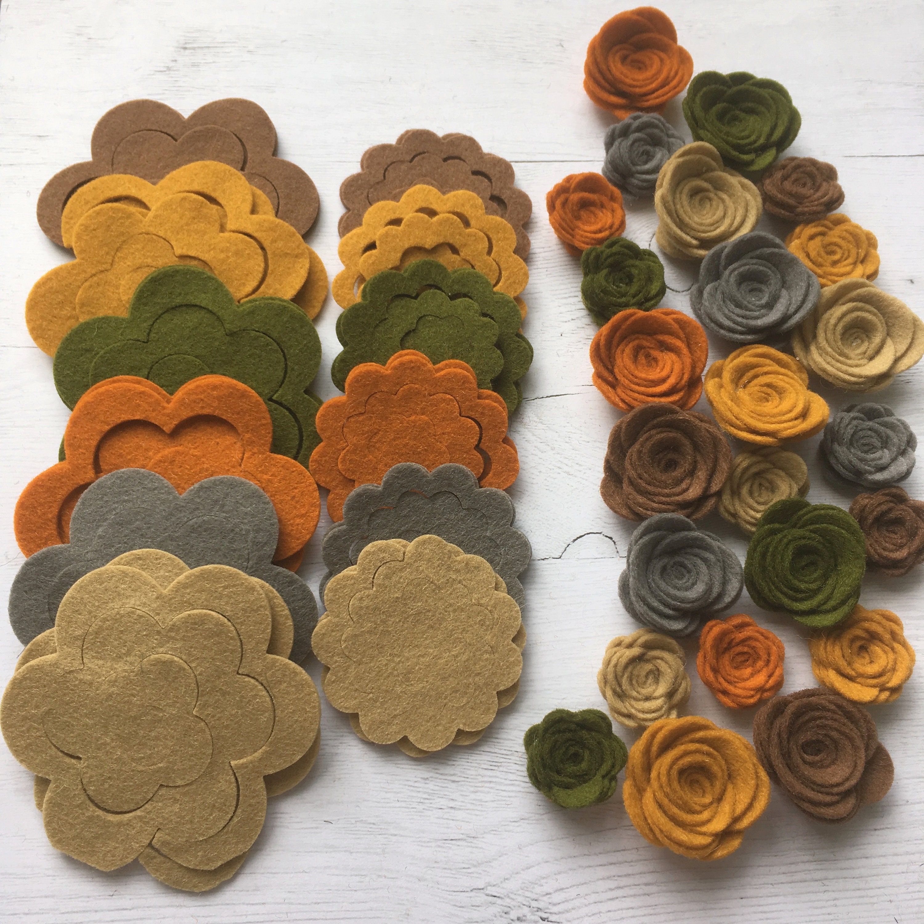 100 Wool Autumn Felt Flowers DIY/Felt Flower Kit/Set of Etsy