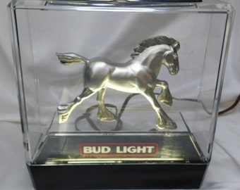 Vintage BUD LIGHT Silver Clydesdale Light 10" TALL X 9 3/4" working great! Rare!