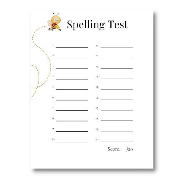 Spelling Test Template - Etsy