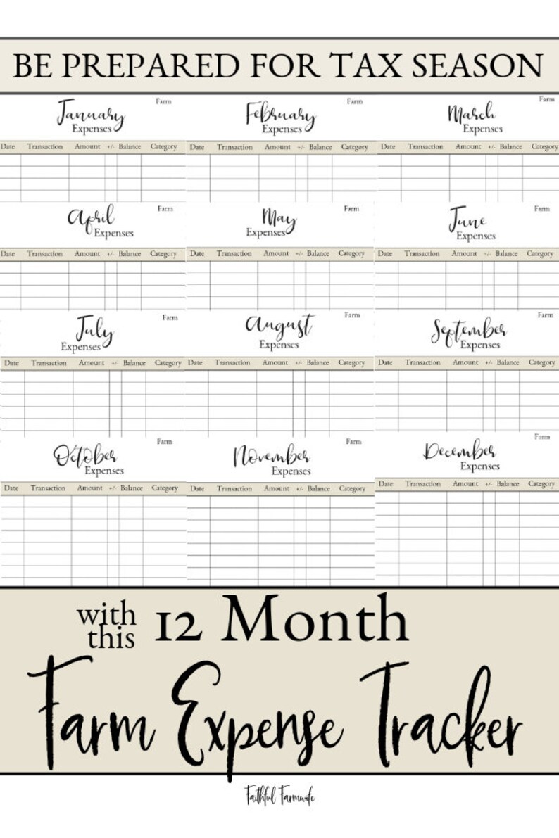 Monthly Farm Expense Tracker Etsy