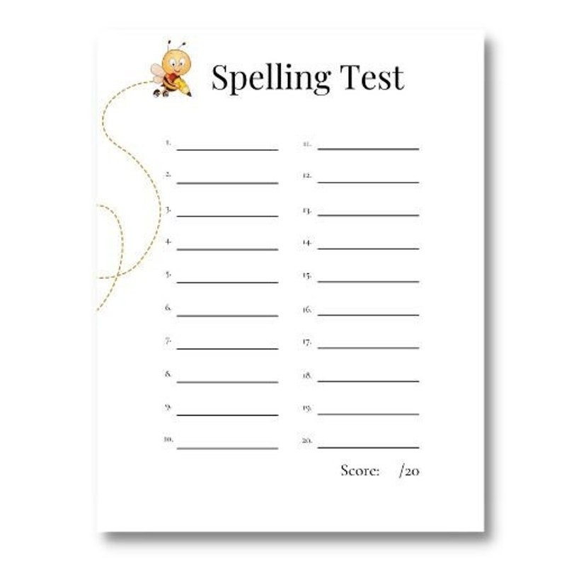 Spelling Test Printable Etsy