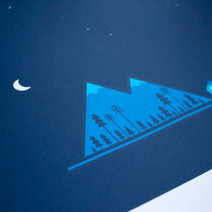 Night Mountains Screen Printed Poster Silk Screen Illustrated Hand Printed Forest Art Print Outdoors Screen Print image 5