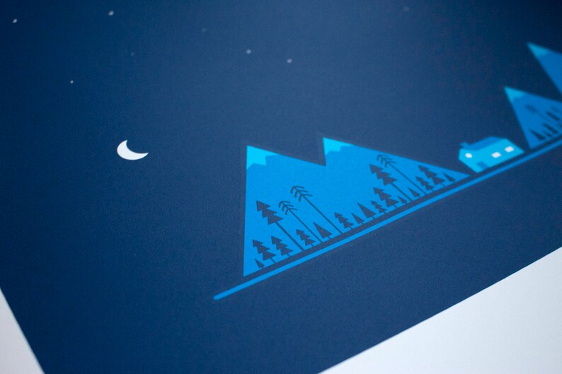 Night Mountains Screen Printed Poster Silk Screen Illustrated Hand Printed Forest Art Print Outdoors Screen Print image 5