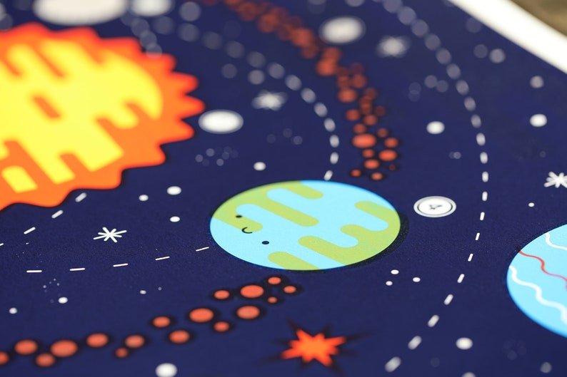 Solar System Screen Printed Poster The Solar System Silk Screen Illustrated Hand Printed Space Art Print Screen Print Poster image 7