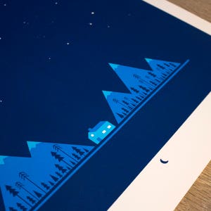 Night Mountains Screen Printed Poster Silk Screen Illustrated Hand Printed Forest Art Print Outdoors Screen Print image 2