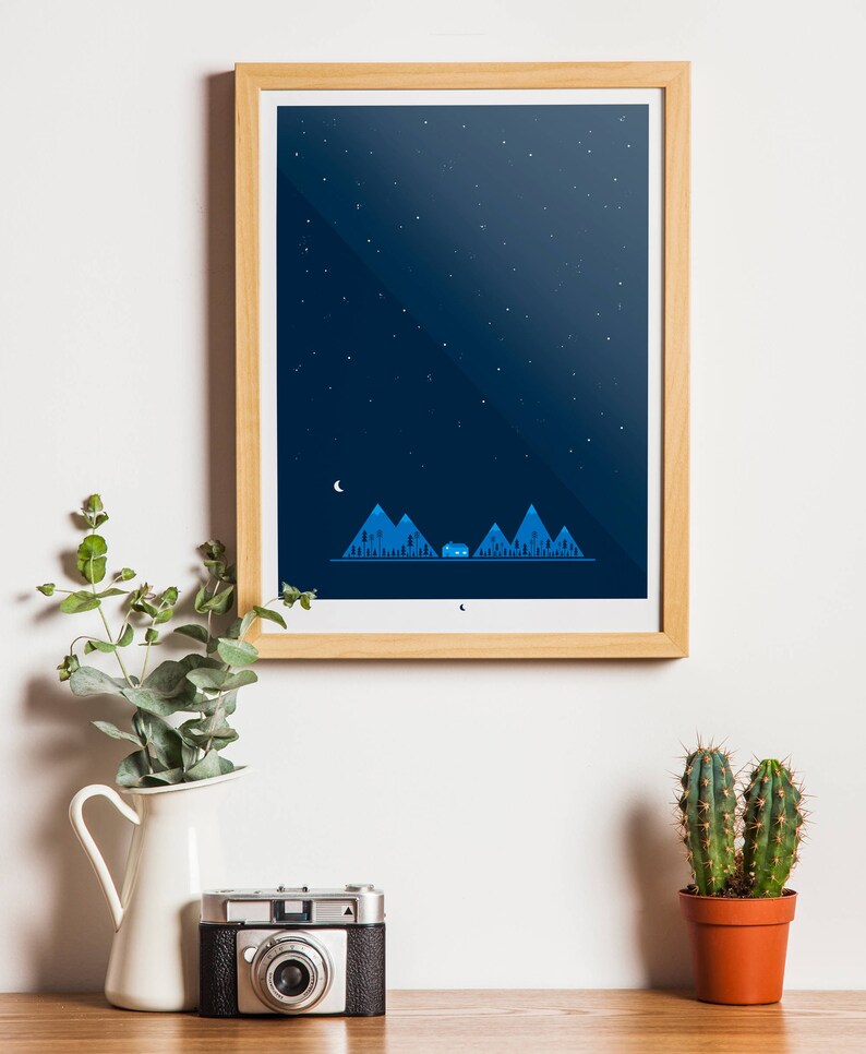 Night Mountains Screen Printed Poster Silk Screen Illustrated Hand Printed Forest Art Print Outdoors Screen Print image 7