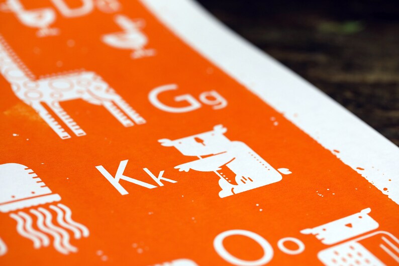 ABC Orange Screen Printed alphabet Silk Screen Poster | Etsy