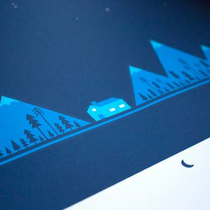Night Mountains Screen Printed Poster Silk Screen Illustrated Hand Printed Forest Art Print Outdoors Screen Print image 4