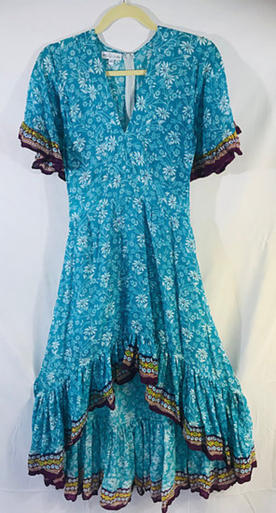 Blue Cotton Gypsy Midi Dress Boho Chic Festival Summer Dress | Etsy