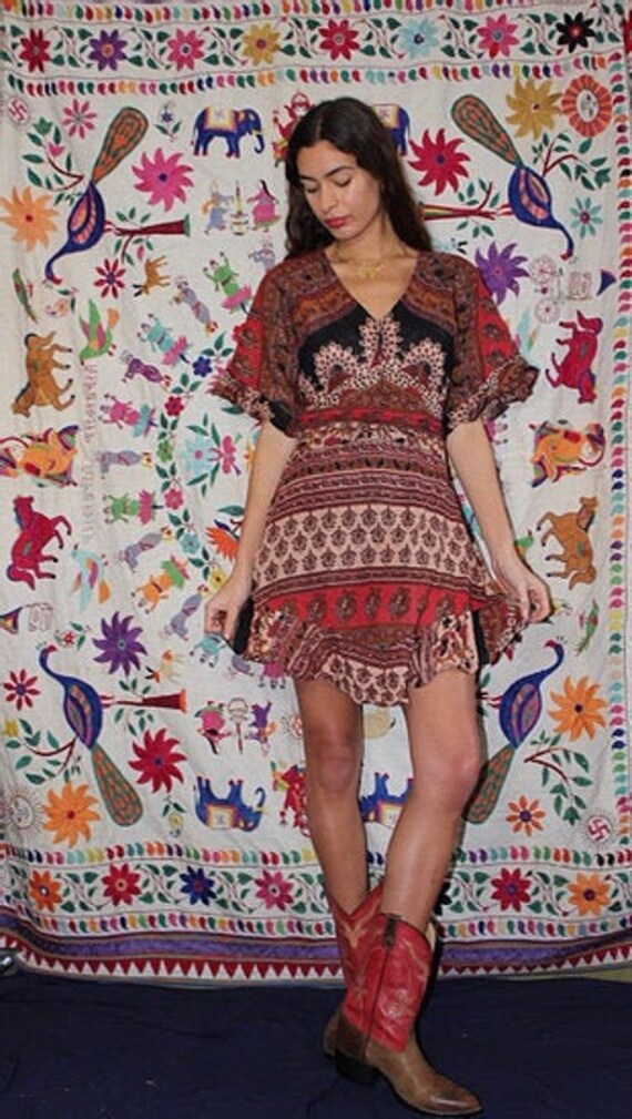 Indian Cotton Patterned Mini Dress 