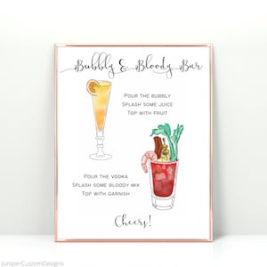 Mimosa and Bloody Mary Bar Sign, Bubbly and Bloody Bar Sign, Brunch Decor, Bridal Shower, Baby Shower, Birthday, or Wedding Bar Sign