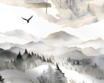 One Curtain Panel or Valance "Neutral Winter Wonderland"- Blackout lining available. Cotton curtains handmade to order in Ohio.