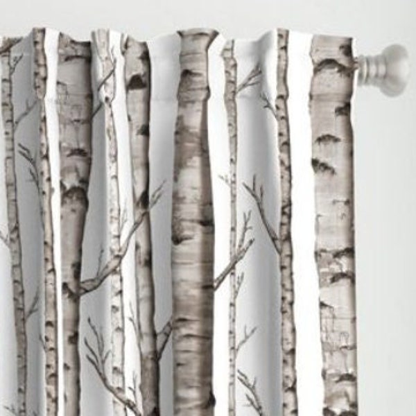 One (1) Curtain Panel - White Birch Tree Drapery - 54" Wide - Blackout lining available - Lined white birch tree curtain panel rustic woods