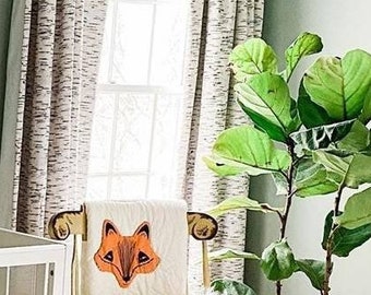 Watercolor Sketch White Birches Organic Betula Pendula Drapery Curtain One Panel Leaves Silver Birch Blackout lining available