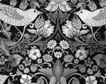 One Curtain Panel or Valance - "Strawberry Thief Black and White - William Morris" - 50 inch Wide, Blackout lining available. Handmade