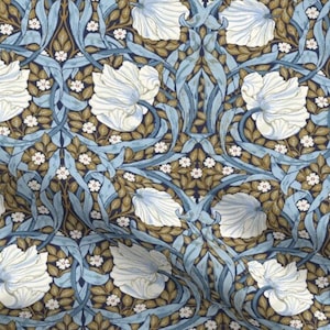 One (1) Curtain Panel - "William Morris Pimpernel - Blue and Gold" - 50 inch Wide, Blackout lining available. Linen Cotton Canvas