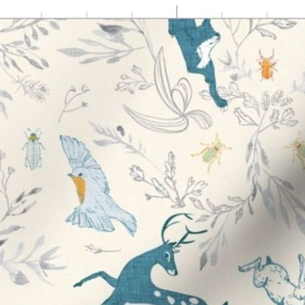 One (1) Curtain Panel or Valance - "Le Parc Pounce Cream" Drapery - 54" Wide - Blackout lining available - Featuring Nature, Fox, Birds