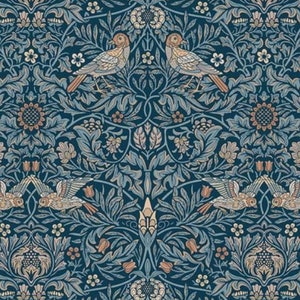 One Roman Shade - Handmade with &quot;Bird - Webbs Blue&quot; Emery Walker&#39;s House - William Morris and Co. fabric