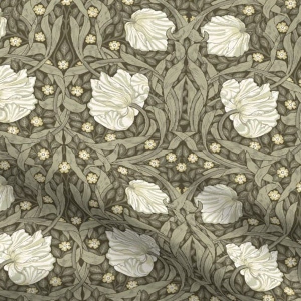 One (1) Curtain Panel - "William Morris Pimpernel Sage Green" - 50 inch Wide, Blackout lining available. Linen Cotton Canvas Curtains