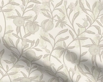 One (1) Curtain Panel - "William Morris - Pomegranate in Alabaster" - 50 inch Wide, Blackout lining available. Linen Cotton Canvas