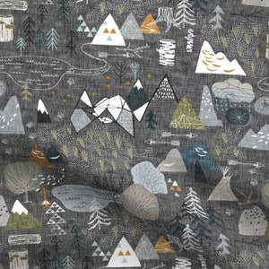 "Ein (1) Panel oder Volant ""Charcoal Max's Map Adventure Awaits"" 54" breit - Wilderness Theme, handgefertigte Fensterdekorationen."
