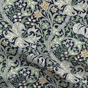 One (1) Curtain Panel - &quot;William Morris - Golden Lily Garden Sage&quot; - 50 inch Wide, Blackout lining available. Linen Cotton Canvas