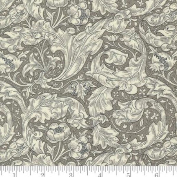 Throw Pillow Cover - "Bachelors Button Florals Leaf Dove" fabric Ebony Suite by Barbara Brackman for Moda Fabrics. William Morris