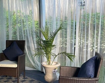 One White Mosquito Netting Curtain Panel. 98" l x 110" w.  Read Description for Product details. Patio or Bedroom Window Net Curtain Panels