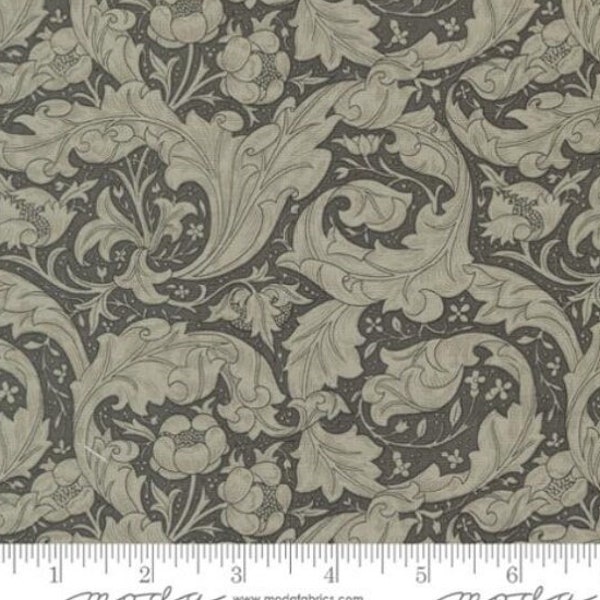 Throw Pillow Cover - "Bachelors Button Florals Leaf Charcoal" fabric Ebony Suite by Barbara Brackman for Moda Fabrics. William Morris