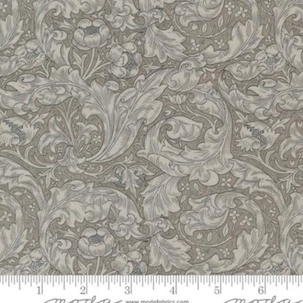 Throw Pillow Cover - "Bachelors Button Florals Leaf Dove" fabric Ebony Suite by Barbara Brackman for Moda Fabrics. William Morris