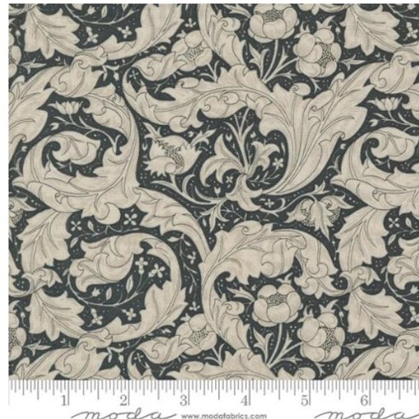 Throw Pillow Cover - "Bachelors Button Florals Leaf Porcelain" fabric Ebony Suite by Barbara Brackman for Moda Fabrics. William Morris