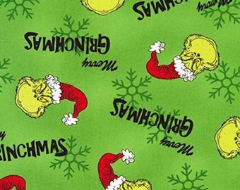 One Holiday Tree Skirt &quot;Kaufman How The Grinch Stole Christmas Grinch Faces Green&quot; Home Decor. Festive, Fun, Dr. Seuss. Grinchmas, Grinchy.