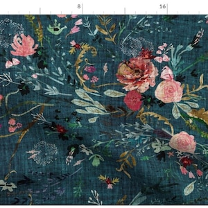 One Roman Shade &quot;Fable Floral Teal&quot;. Window Treatments for Home or Business. Bold, Large Flowers, Branches and Twigs. Custom Made to Order