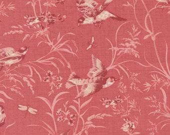 One Curtain Panel or Valance "Aviary De Trianon Florals Birds Butterflies Faded Red" Handmade to order using French General Fabric